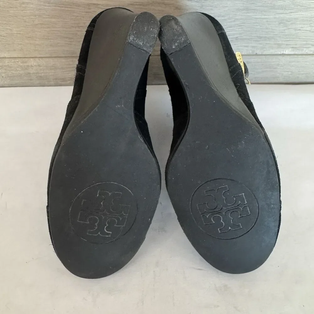 Tory Burch Adrienne Black Suede Wedge Heel Chelsea Ankle‎ Boot Women 6 M Chic